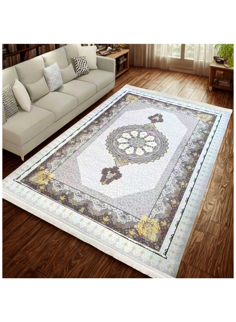 SMART HOME Large padded floor mat with a soft velvet surface and non-slip backing - Living room rug - Majlis rug - Lounge rug - Luxurious decorative rug - Elegant rug with modern patterns for living rooms and majlis - Size 300x200cm - Suitable for everyday use and entertaining - Image 3